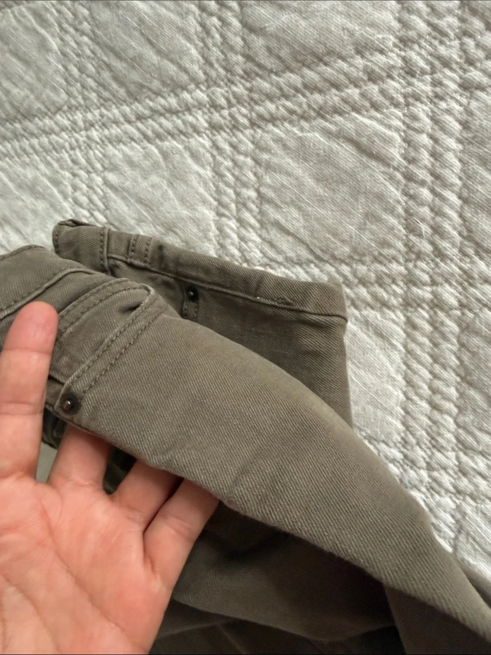 Lands end olive green skinny pencil leg jeans for toddler girls zipper sides 4